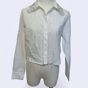 NWT & Other Stories white button down with embellished beaded collar - size 4